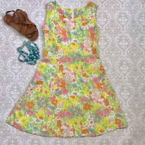 Vintage 1970's Mod Floral Linen Blend Dress EUVC